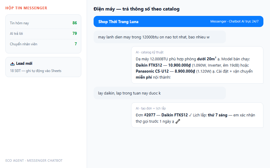 Demo chatbot Messenger dien may tra thong so ky thuat theo catalog