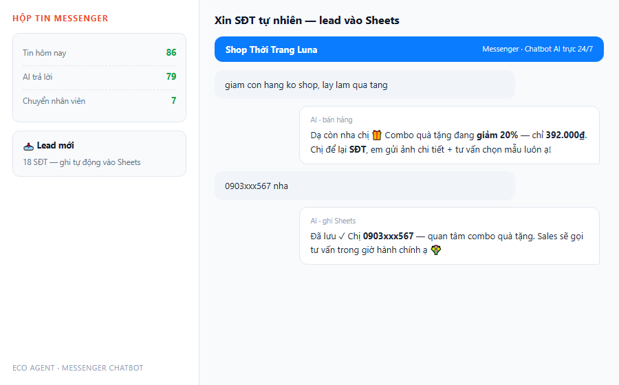 Chatbot Messenger xin SDT tu nhien ghi lead vao Google Sheets