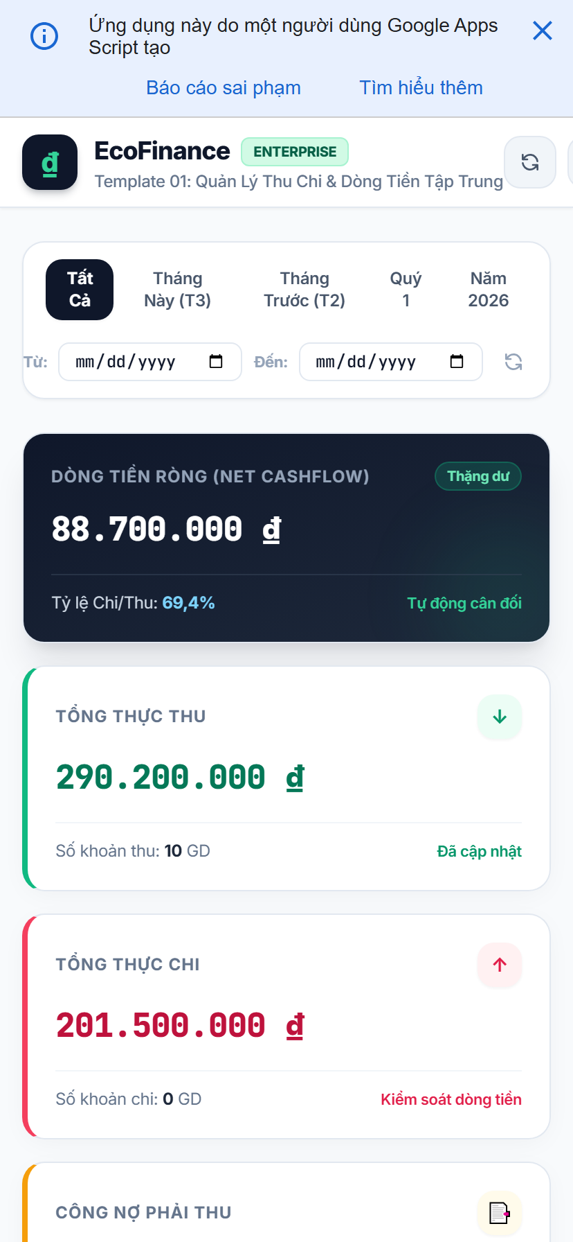 Ảnh chụp thực tế WebApp Portal Mobile