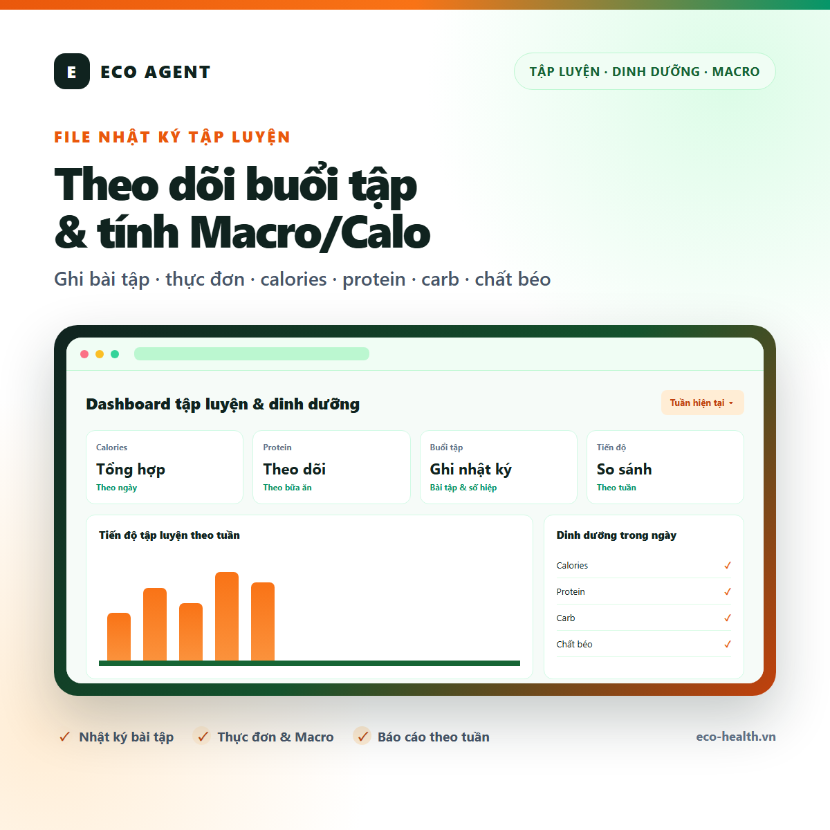 File nhật ký tập luyện và tính Macro/Calo bằng Google Sheet — Dashboard BI