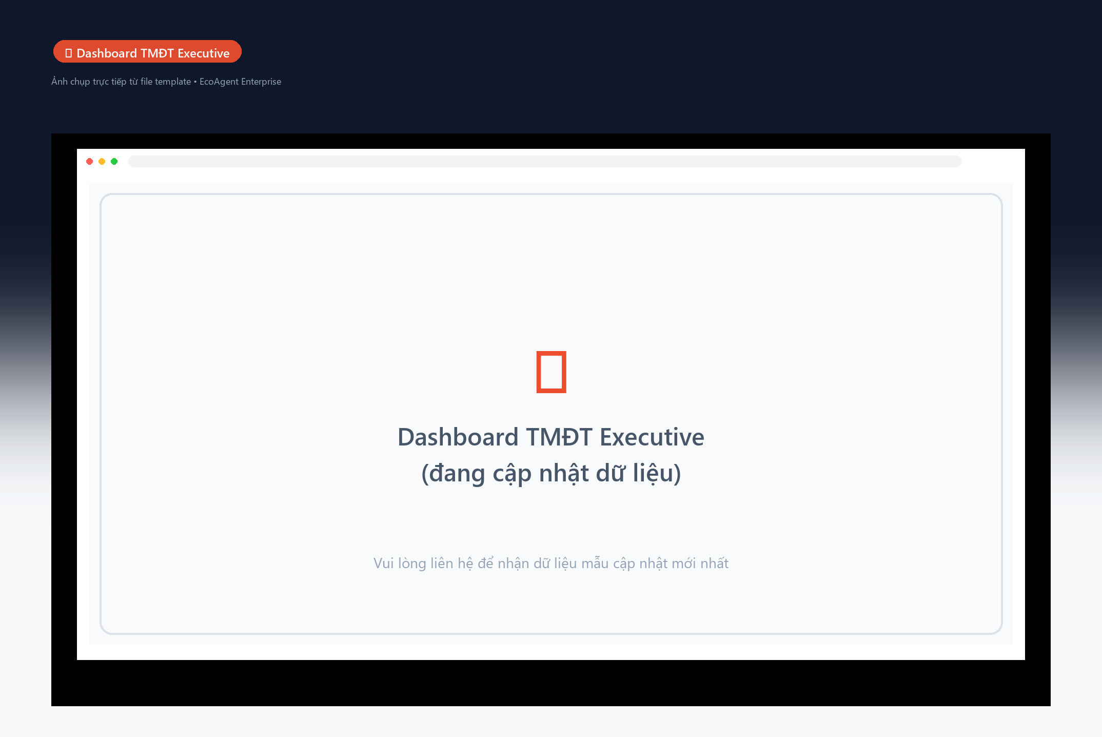 📊 Dashboard TMĐT Executive — Tổng quan đa kênh: 5 KPI (tổng doanh thu, số đơn, giá trị TB đơn, tỷ lệ hoàn, lợi nhuận ròng), biểu đồ donut theo kênh, cột doanh thu theo ngày, bảng cảnh báo tồn real-time.