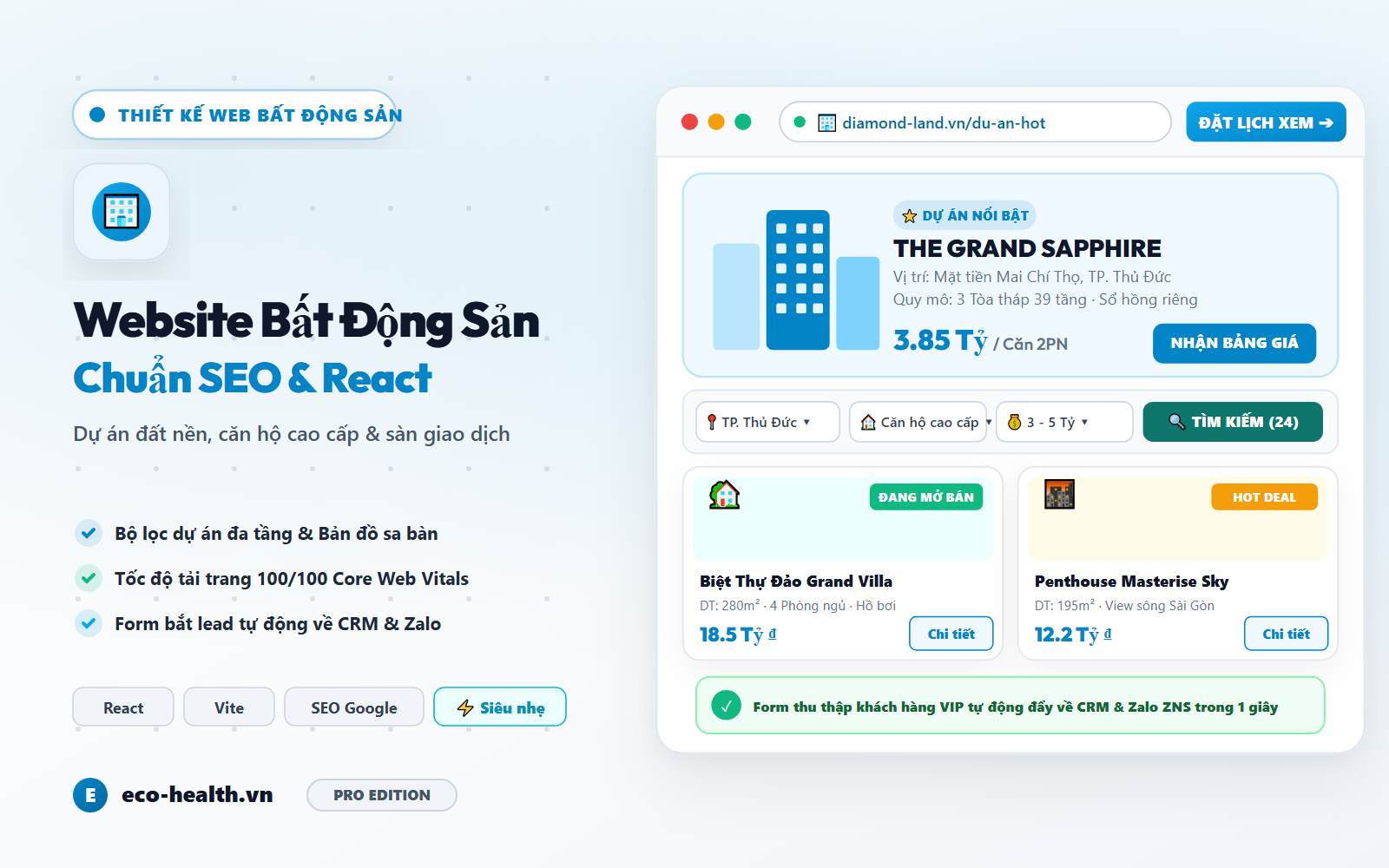 Dịch Vụ Thiết Kế Website Bất Động Sản - React & SEO
