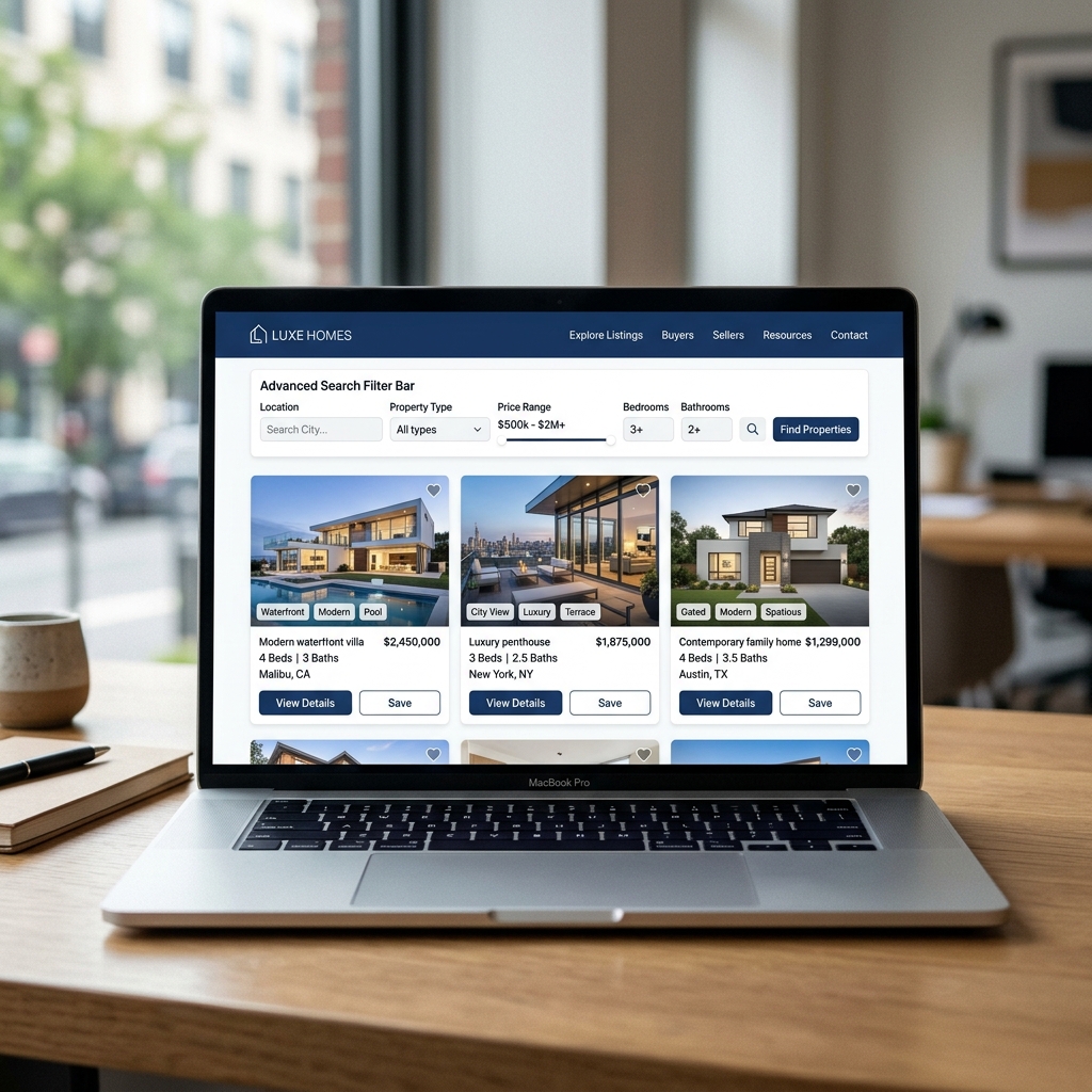 Thiết Kế Website Bất Động Sản Trọn Gói, Chuẩn SEO - Giao diện Desktop thay thế (Alternative Desktop Mockup)