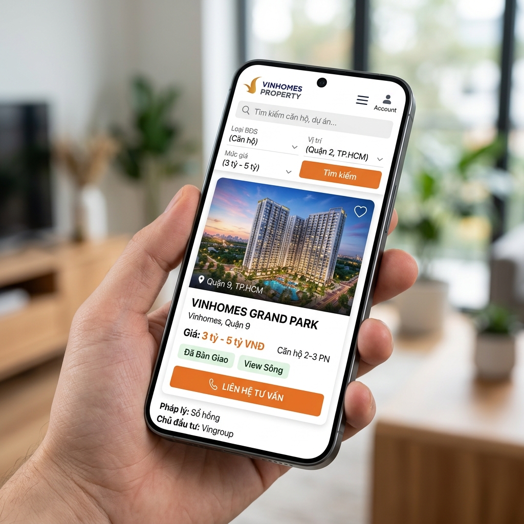 Thiết Kế Website Bất Động Sản Trọn Gói, Chuẩn SEO - Giao diện di động (Mobile Mockup)