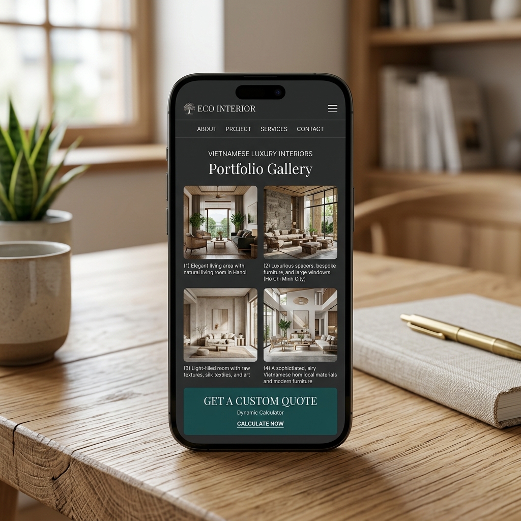 Thiết Kế Website Nội Thất &#038; Kiến Trúc Trọn Gói, Chuẩn SEO - Giao diện di động (Mobile Mockup)