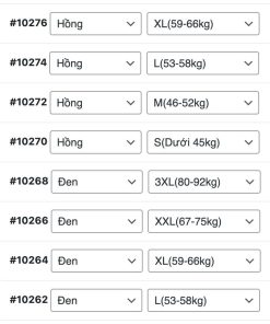 Bảng màu và size. Vui lòng nhắn tin cho shop để chọn size.