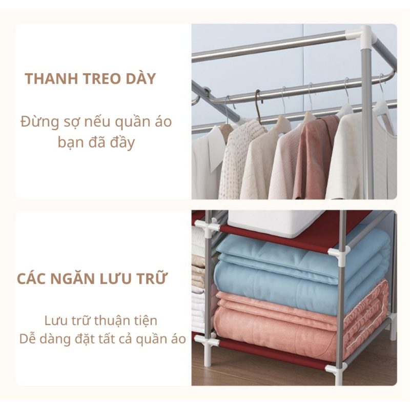 Tủ Quần Áo 3 Ngăn - Tủ vải Để Quần Áo Khung Thép Chắc Chắn Vải CANVAS Không Xù Lông Có Rèm Che BụiI 25 images upload woo2F666f064fae2ffeee46b78c0f90c84bdb