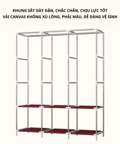 Alternative view of Tủ Quần Áo 3 Ngăn - Tủ vải Để Quần Áo Khung Thép Chắc Chắn Vải CANVAS Không Xù Lông Có Rèm Che BụiI
