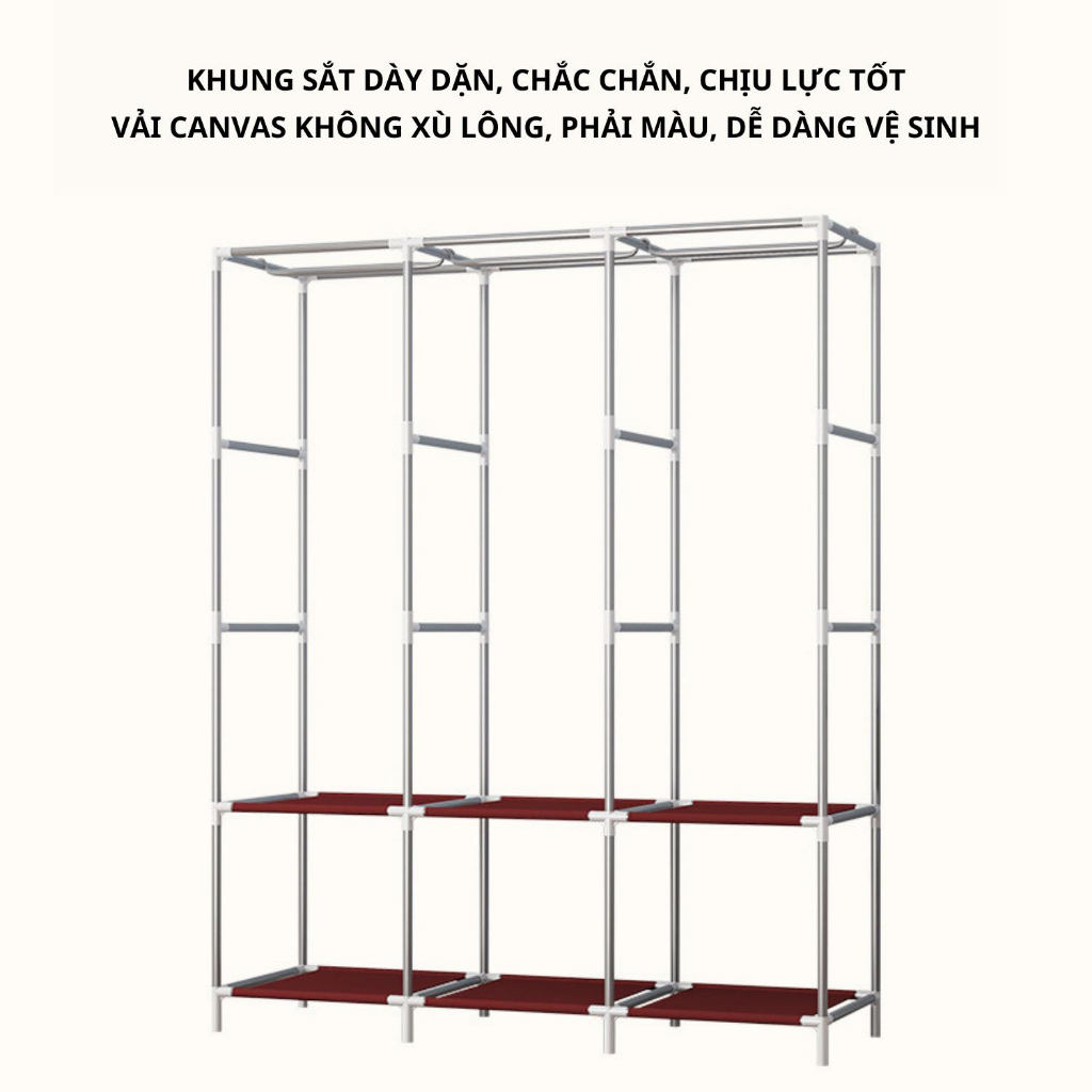 Tủ Quần Áo 3 Ngăn - Tủ vải Để Quần Áo Khung Thép Chắc Chắn Vải CANVAS Không Xù Lông Có Rèm Che BụiI 2 Tủ Quần Áo 3 Ngăn - Tủ vải Để Quần Áo Khung Thép Chắc Chắn Vải CANVAS Không Xù Lông Có Rèm Che BụiI - Ảnh 2