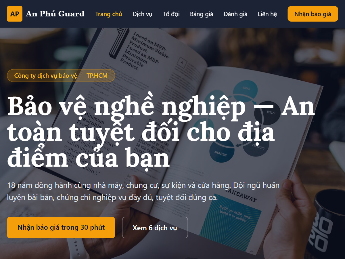 Landing page công ty bảo vệ tối ưu tốc độ
