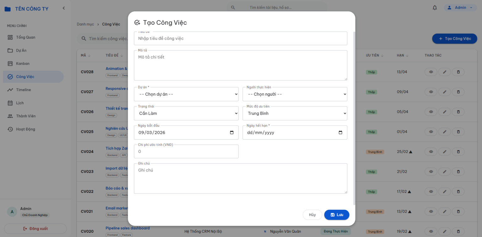 File quản lý tiến độ công việc &#038; phân công dự án
