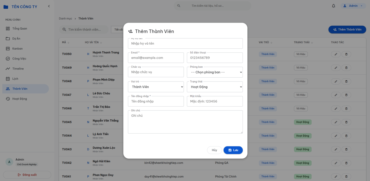 File quản lý tiến độ công việc &#038; phân công dự án