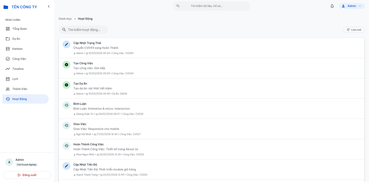 File quản lý tiến độ công việc &#038; phân công dự án