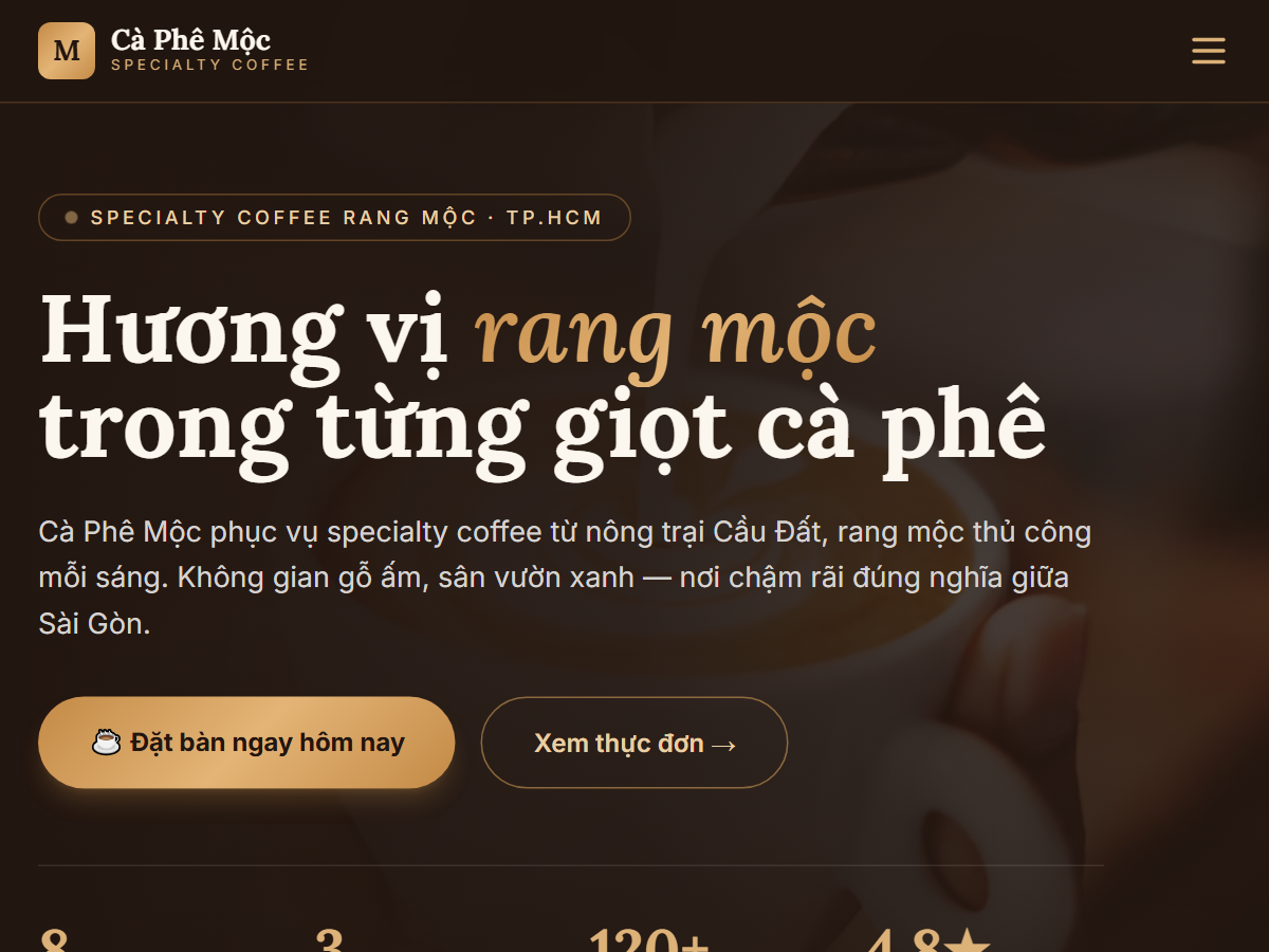Landing page quán cafe tối ưu tốc độ