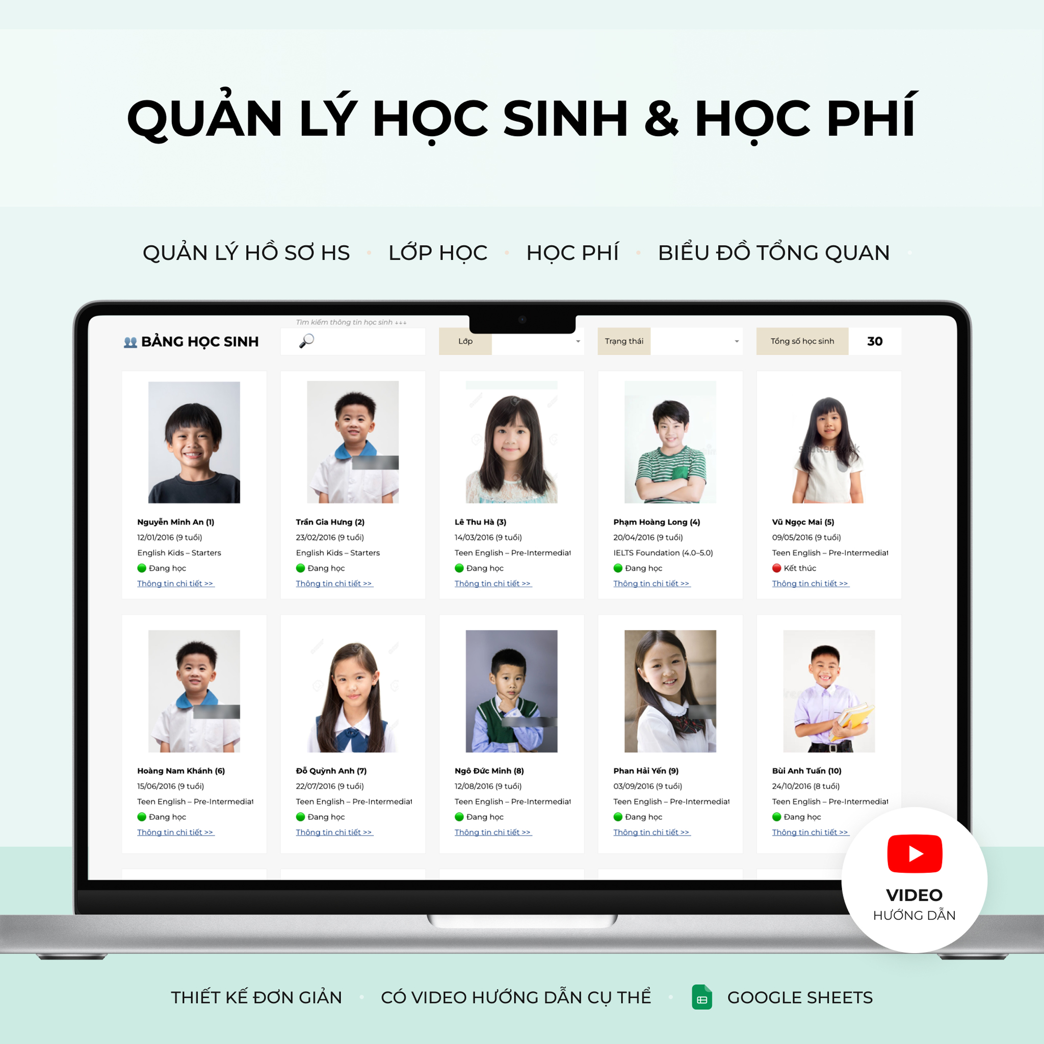 Bảng quản lý học sinh &#038; theo dõi đóng học phí