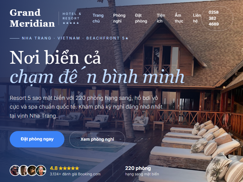 Landing page khách sạn tối ưu tốc độ
