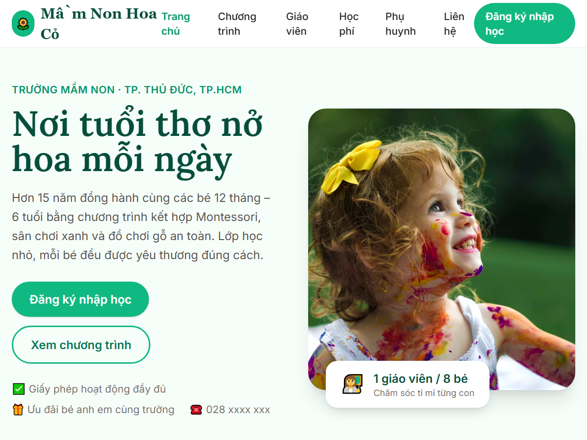 Landing page trường mầm non