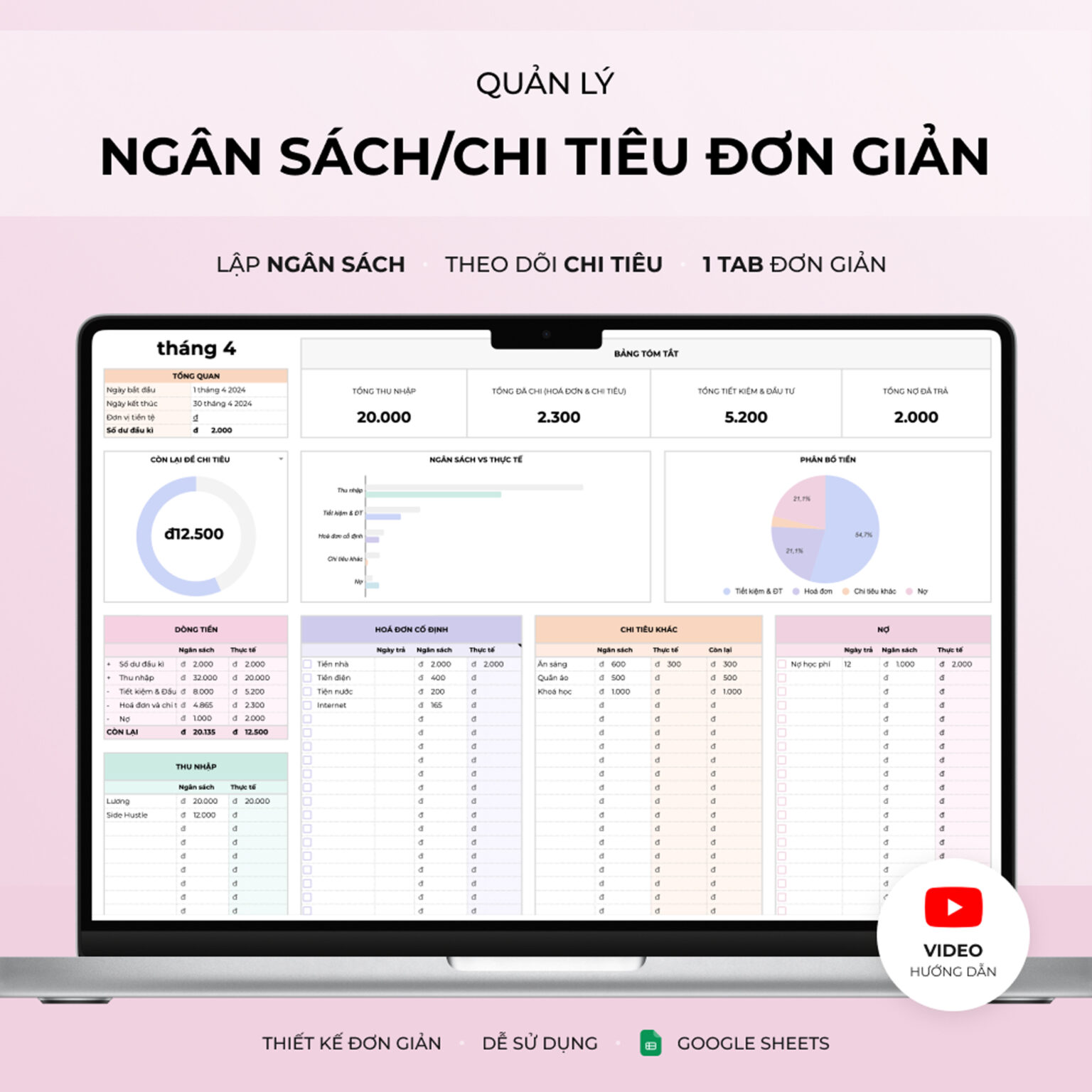 Bảng quản lý chi tiêu &#038; ngân sách hàng ngày