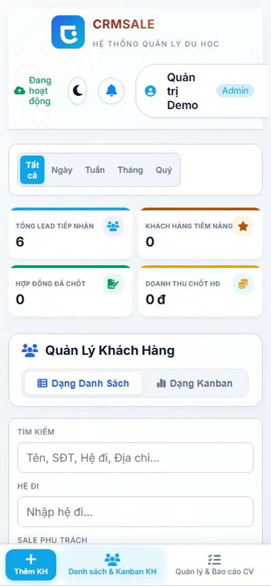 CRMSALE trên điện thoại