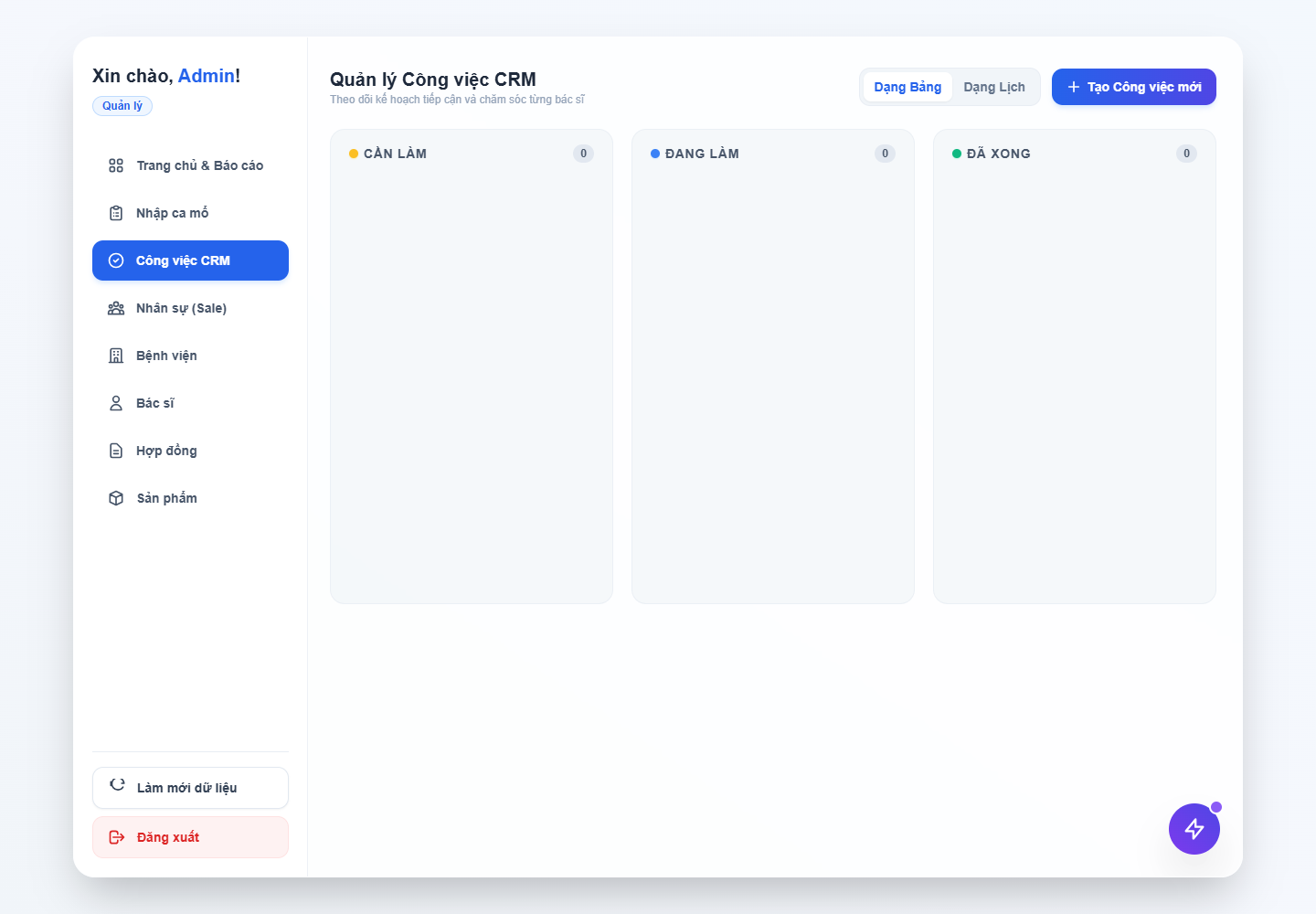 Công việc CRM · Demo desktop
