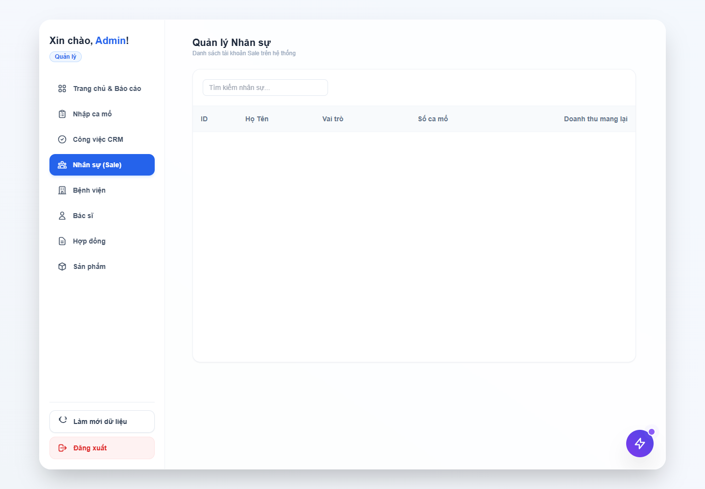 Nhân sự Sale · Demo desktop