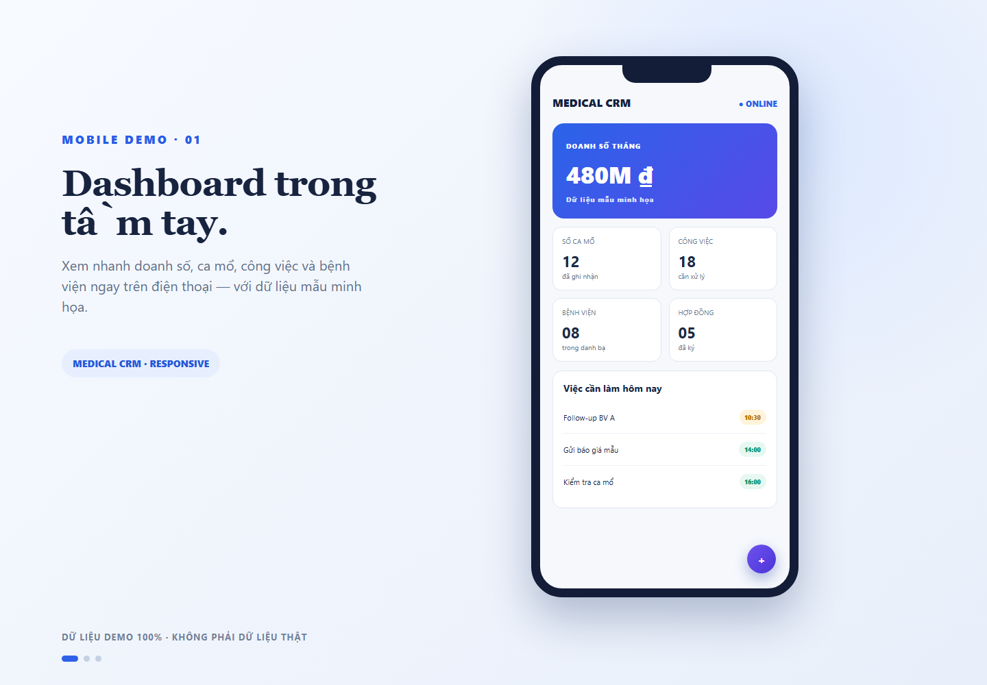 Medical CRM trên mobile · Dashboard