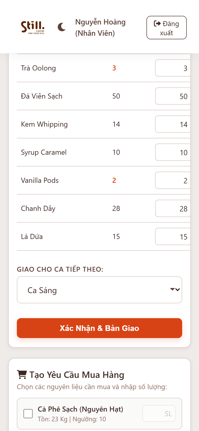 Mobile - Yêu cầu mua hàng