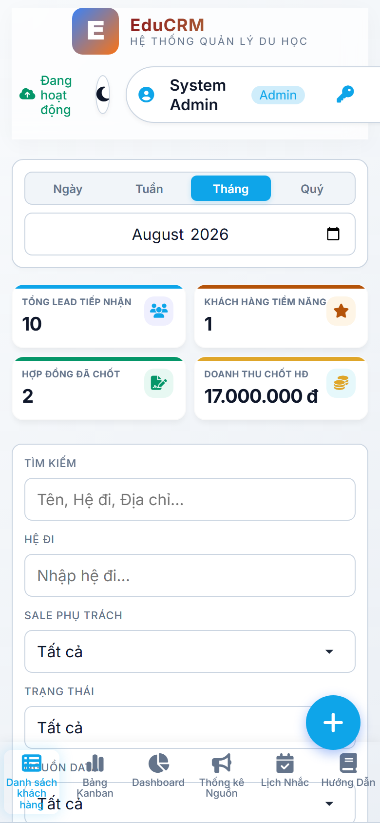 Mobile - Danh sách khách hàng