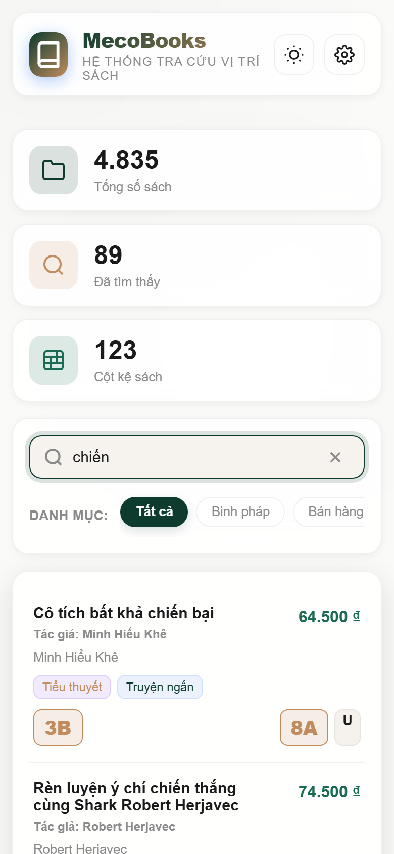 Mobile - Tìm kiếm sách