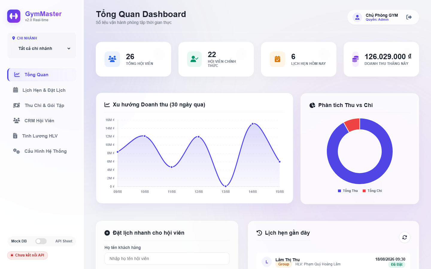 Bộ Giải Pháp Web App + Google Sheets Dashboard - GymMaster Quản Lý Phòng Tập