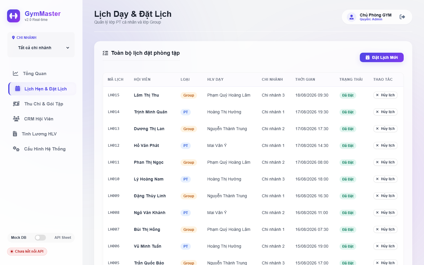 Web App GymMaster quản lý phòng tập demo 2