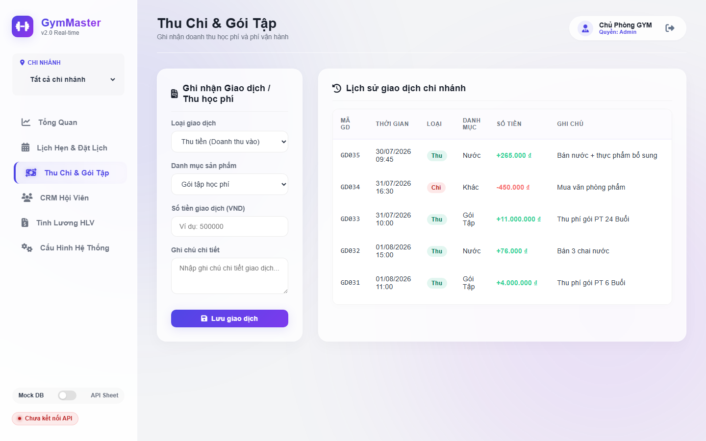 Web App GymMaster quản lý phòng tập demo 3