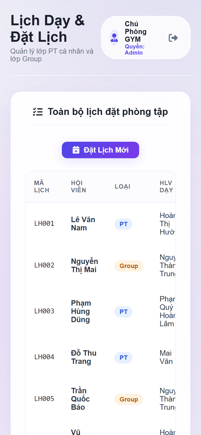 Web App GymMaster quản lý phòng tập demo 10