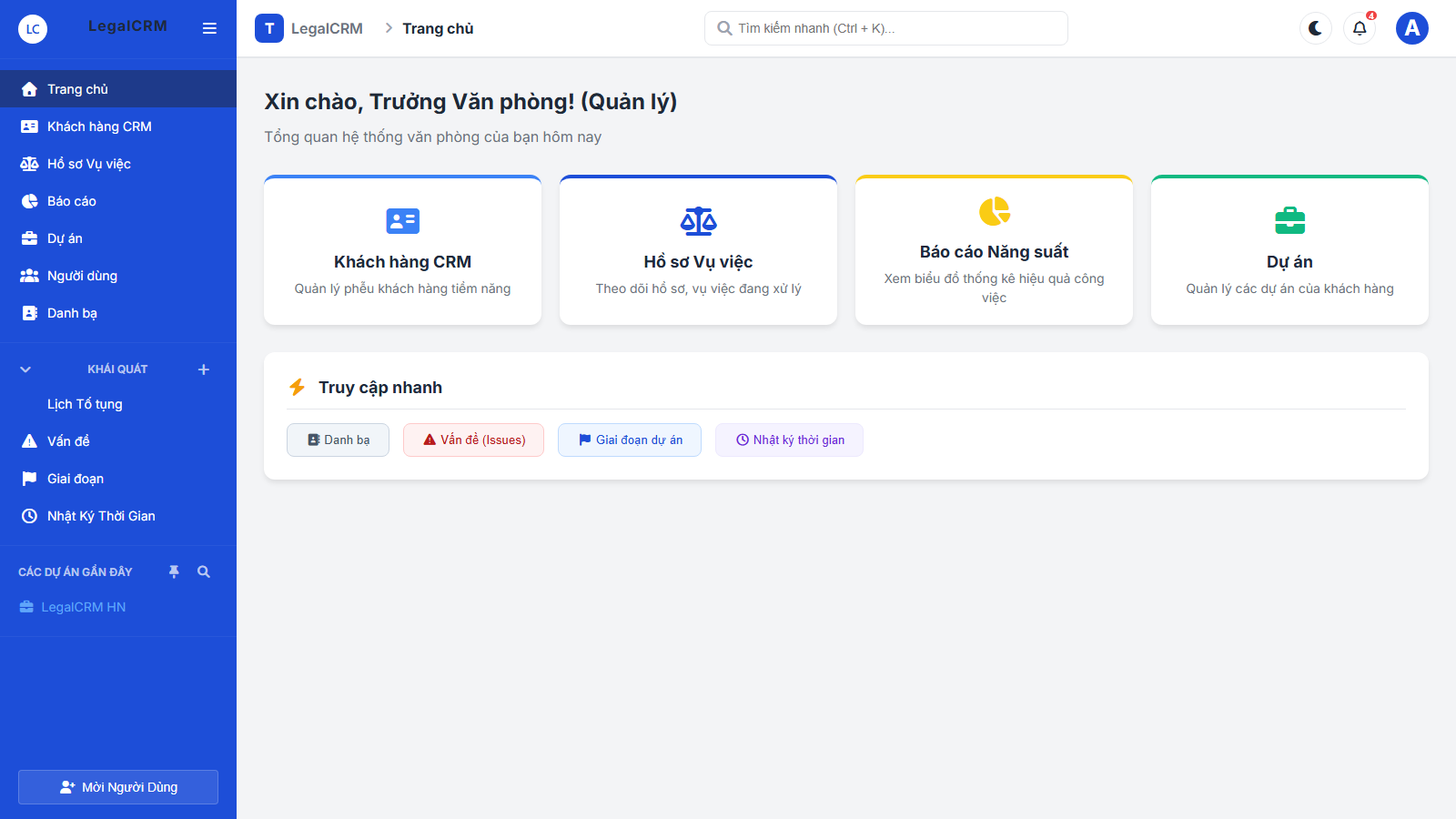 LegalCRM - Phần Mềm Quản Lý Văn Phòng Luật Sư - React + Vite