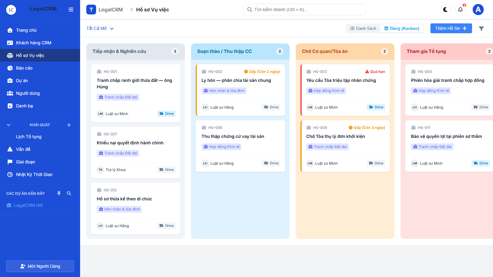 Bảng Kanban quản lý hồ sơ